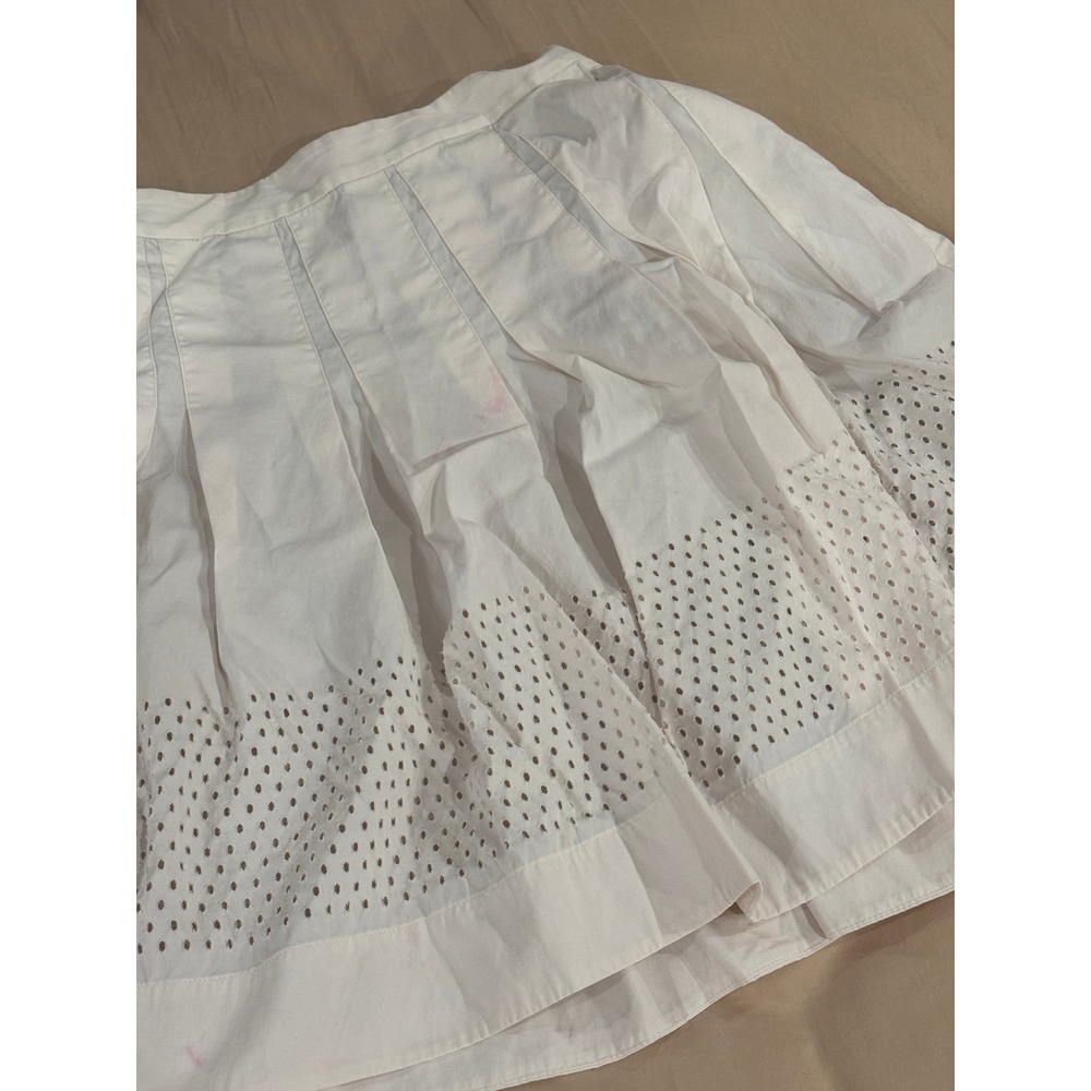 Rebecca Taylor Pleated Mini Skirt Eyelet Detail White Skater Size 6 - Picture 3 of 4
